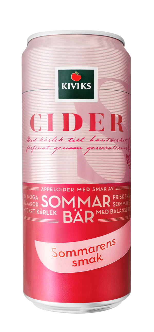 Kivik Cider Sommarbär med smak av jordgubb, hallon, vinbär, smultron och äpple