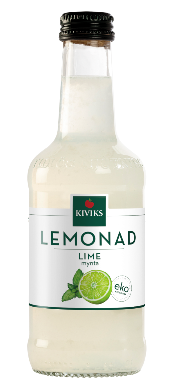 glasflaska med lemonad med smak av lime och mynta