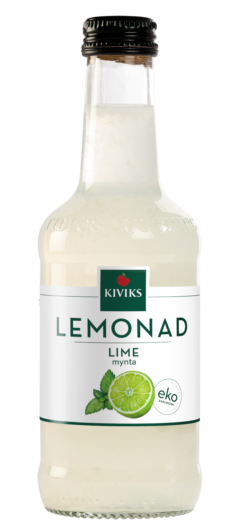 glasflaska med lemonad med smak av lime och mynta