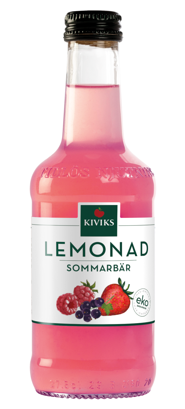 glasflaska med lemonad med smak av sommarbär
