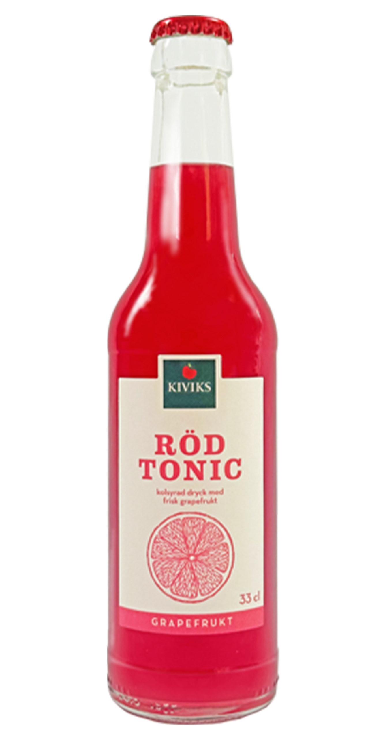 Röd Tonic med grapefrukt på flaska.